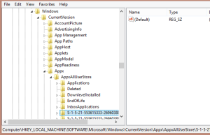 Registry location of tiled app configuration